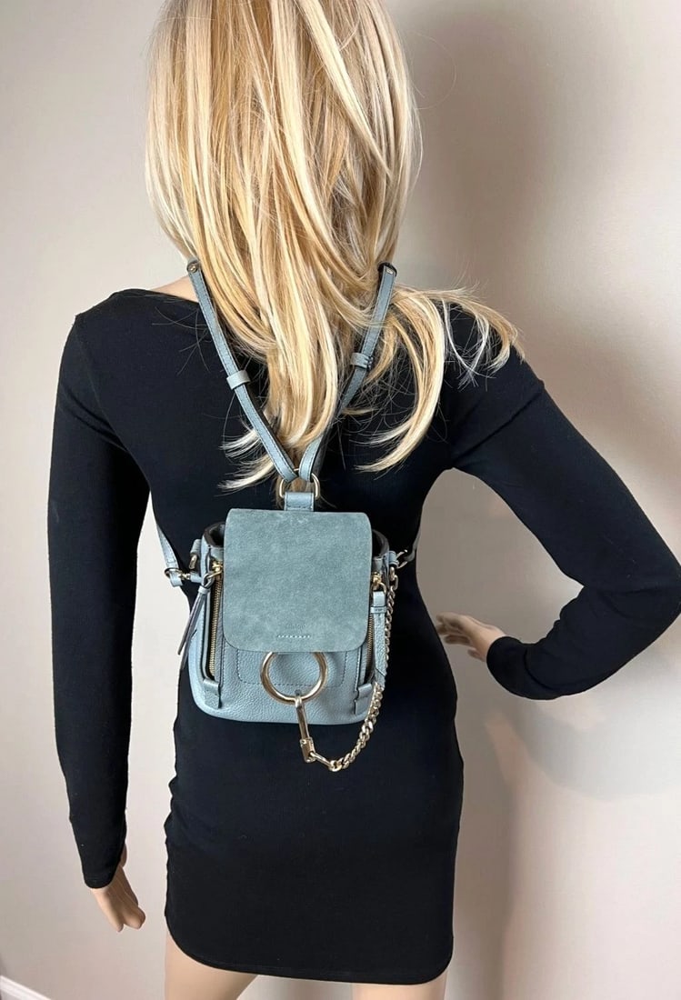 Chloe Blue Faye Mini Suede and Leather Backpack Bag - 6