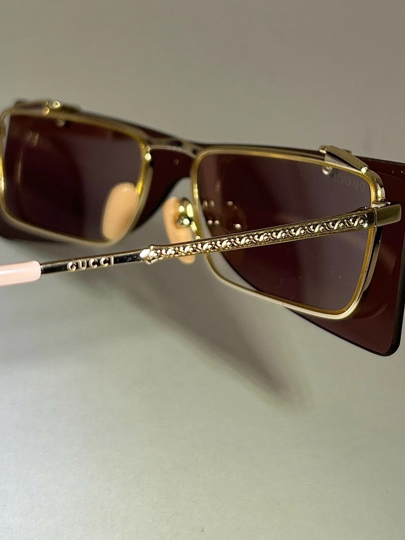 Gucci Sunglasses Flip-Up Authentic Rectangle Red Gold frames GG0363S 002 56 - 9