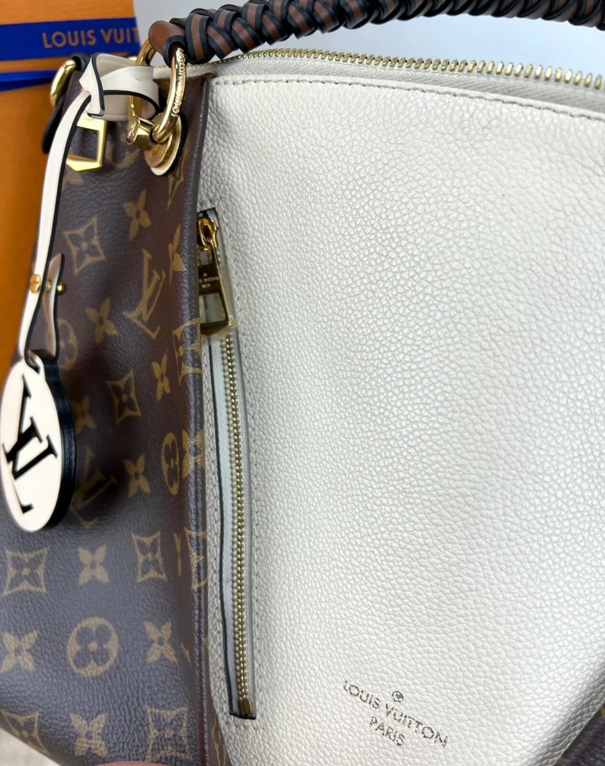 Louis Vuitton Braided V Tote MM Cream Leather Monogram Hand Bag - 11