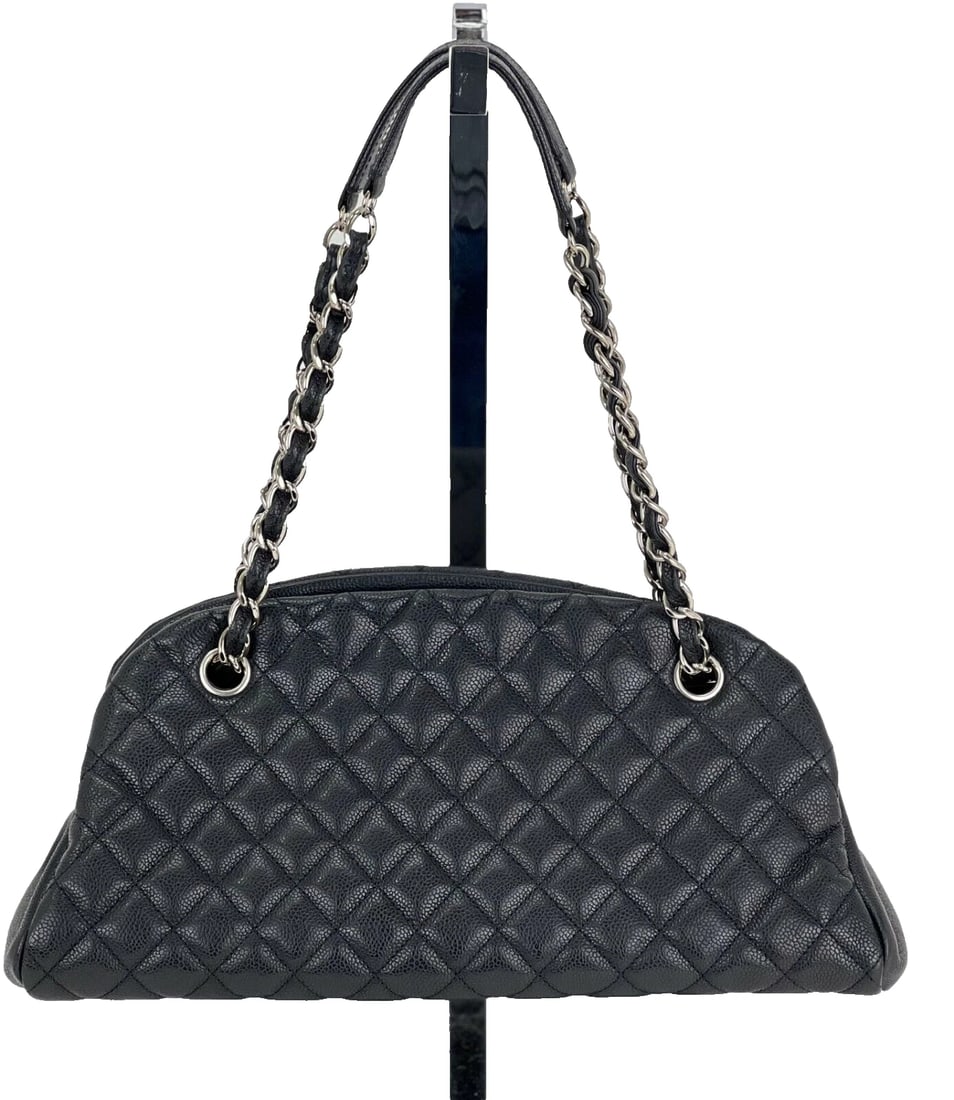 CHANEL Just Mademoiselle Quilted Caviar Black Leather Bowling Shoulder Bag - 2