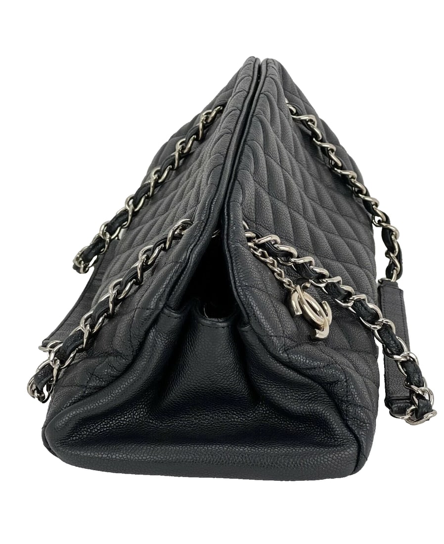 CHANEL Just Mademoiselle Quilted Caviar Black Leather Bowling Shoulder Bag - 4