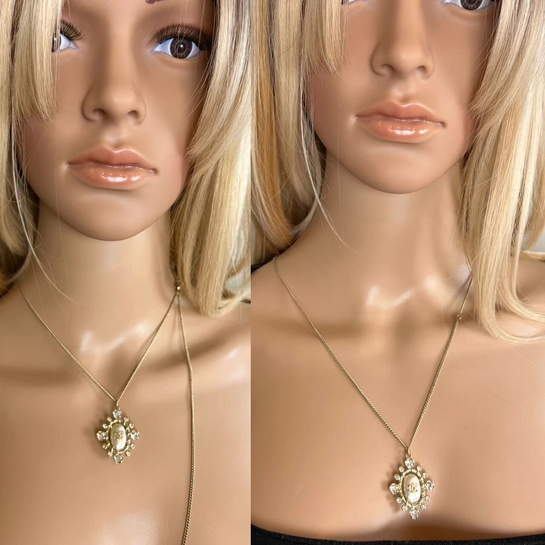 Chanel Crystal CC Necklace Gold Pearly Fashion Jewelry - 5