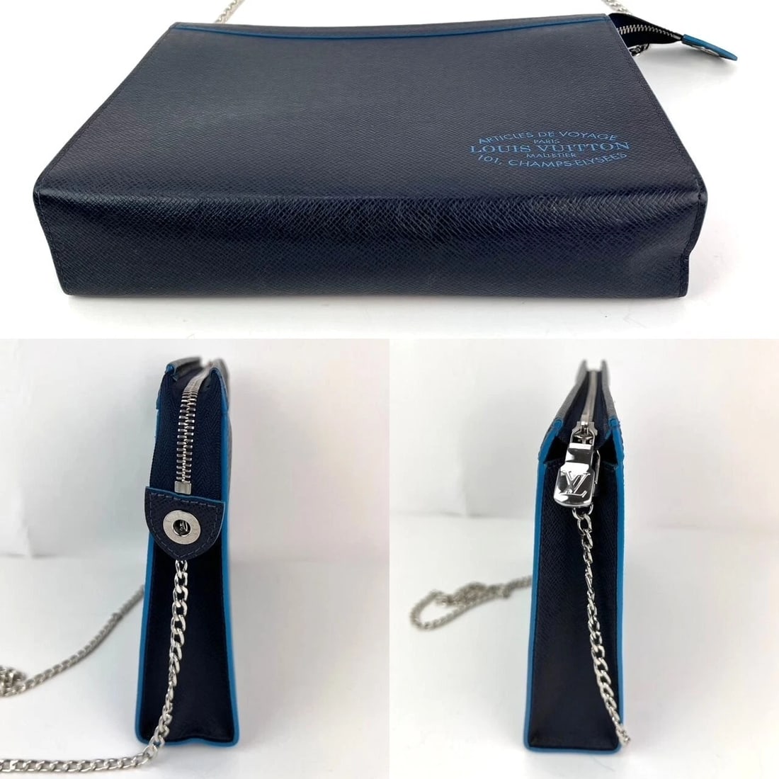 Louis Vuitton Pochette Voyage MM Taiga Dark Blue Leather Bag - 5