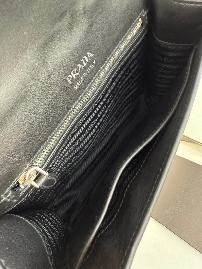 Prada Cahier Beige Gray Calfskin Leather Crossbody Clutch Bag - 7