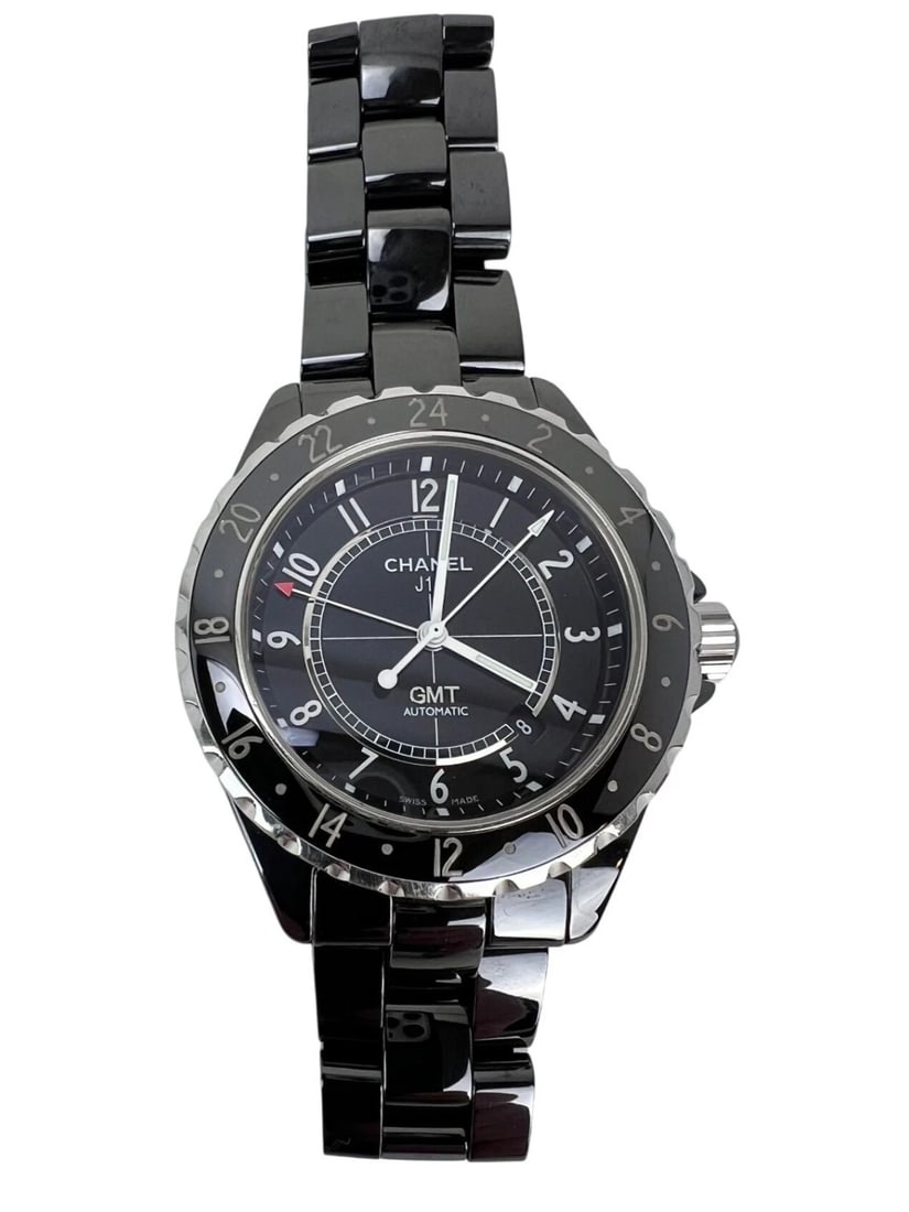 Chanel J12 GMT Stainless Steel Black Ceramic 41MM Watch Unisex: Title: Chanel J12 GMT Stainless Steel Black Ceramic 41MM Watch Unisex Description: Preowned 100% Authentic Chanel J12 GMT Stainless Steel Black Ceramic 41MM Watch RATING: B+...very good, well