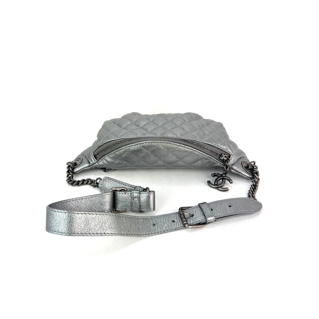 Chanel Metallic Dark Silver Calfskin Quilted Banane Fanny Waist Bag - 10