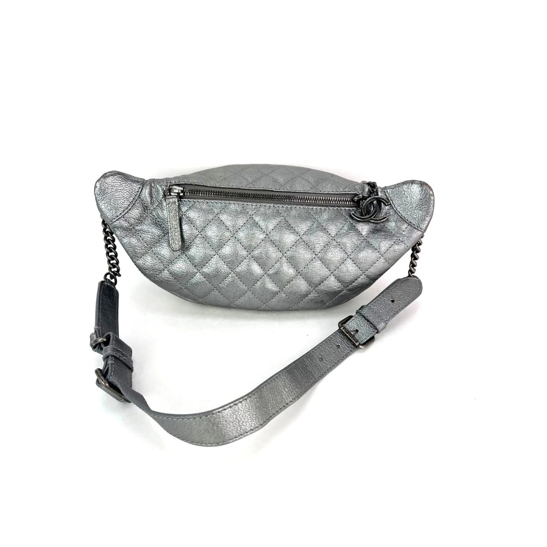 Chanel Metallic Dark Silver Calfskin Quilted Banane Fanny Waist Bag - 2
