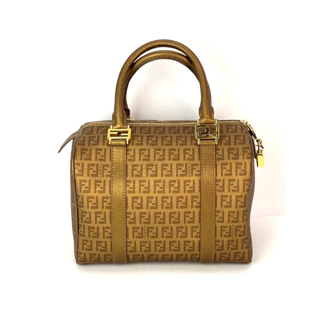 Fendi Boston Gold Coated Canvas Hand Bag - 2