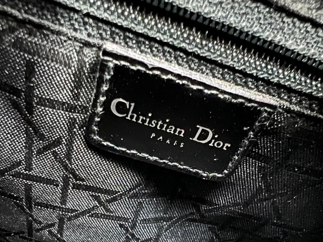 Christian Dior Large Lady Black Patent Leather Canvas Bag - 12