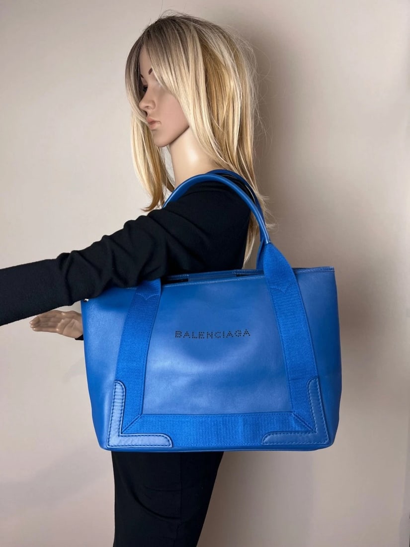 Balenciaga Calfskin S Navy Cabas Blue Tote and Pouch Set - 16