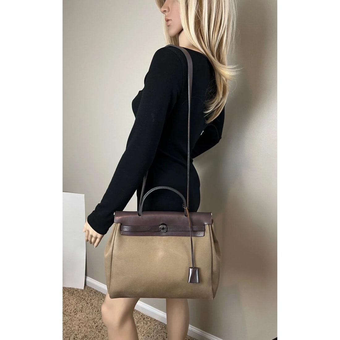 Hermes Toile Vache Hunter Herbag zip 31 PM Etoupe Ebene Shoulder Bag - 6