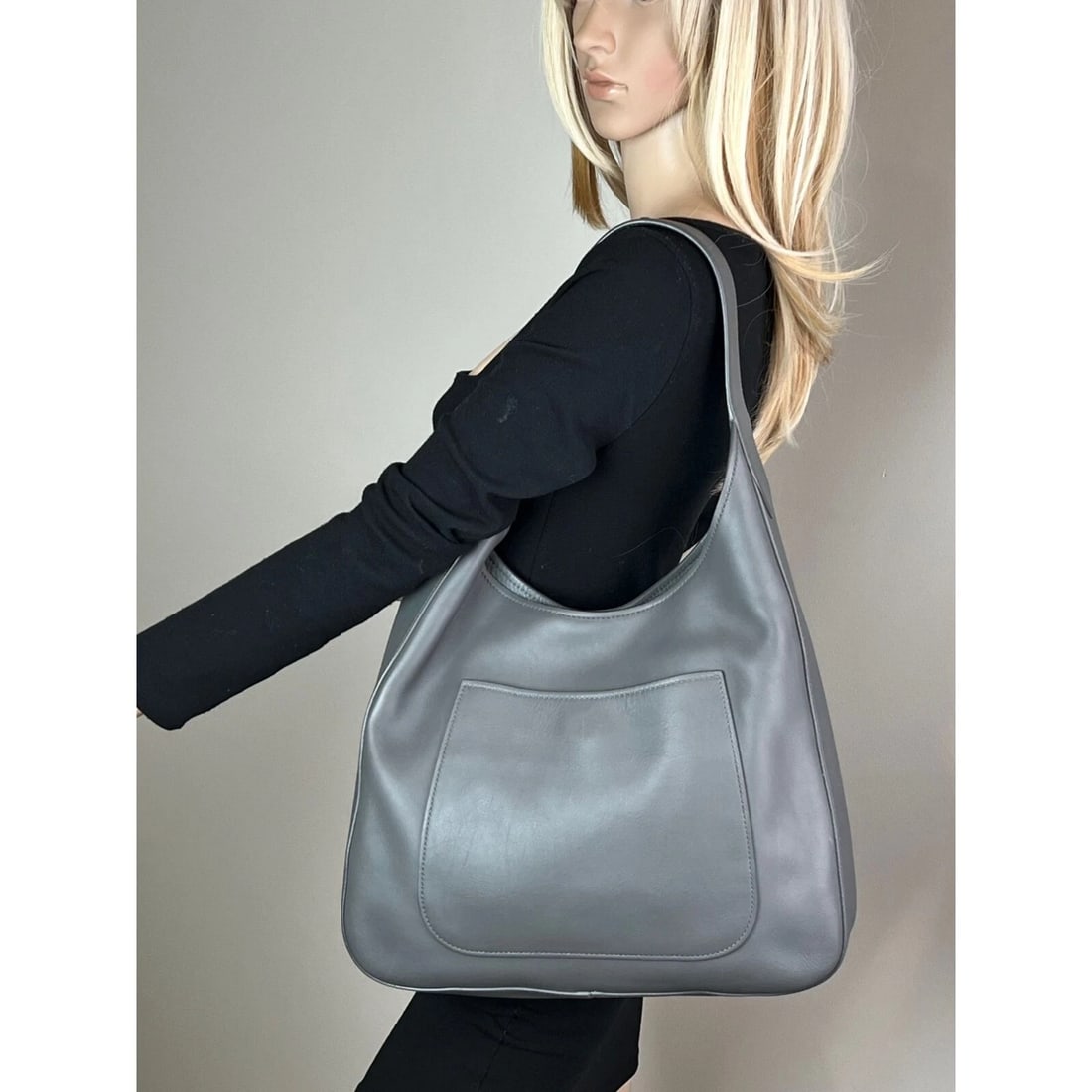 Prada Vitello Daino Grey Smooth Leather Hobo Bag - 6
