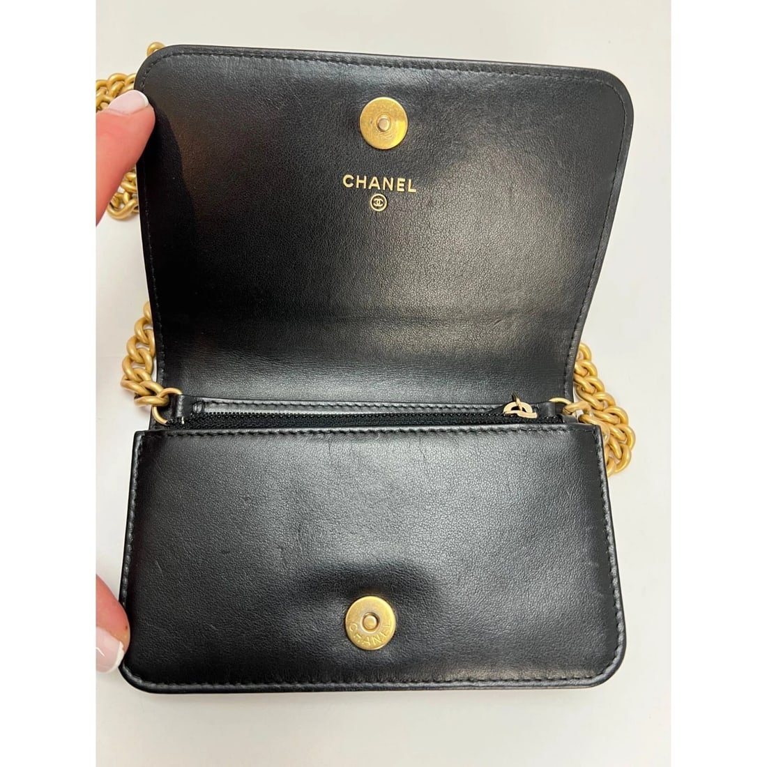 Chanel Caviar Quilted Mini Boy Clutch Wallet on a Chain Black - 4