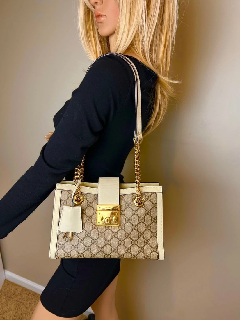 Gucci GG Supreme Small Padlock Leather Ebony Tote Bag - 14