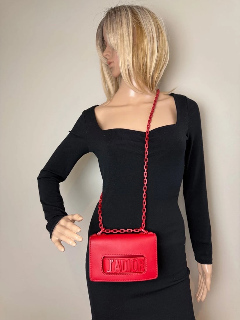 Christian Dior Ultra Matte Calfskin Mini J'Adior Red Flap Bag Clutch - 9