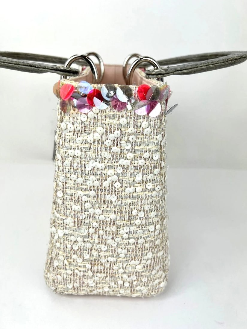 Christian Dior Sequins Tweed Medium Lady Dior Light Pink Bag - 4