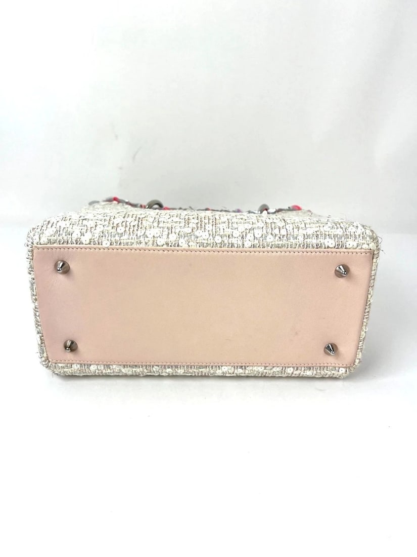 Christian Dior Sequins Tweed Medium Lady Dior Light Pink Bag - 5