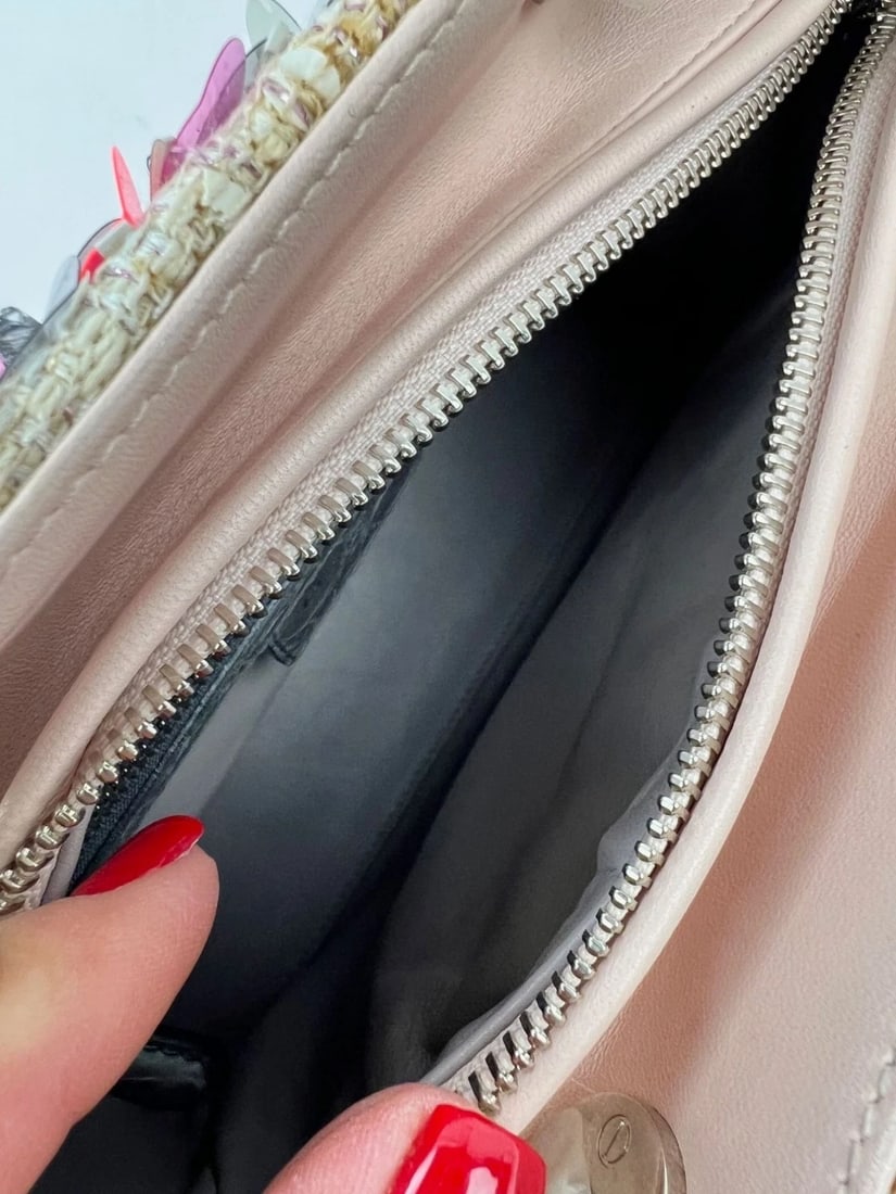 Christian Dior Sequins Tweed Medium Lady Dior Light Pink Bag - 9