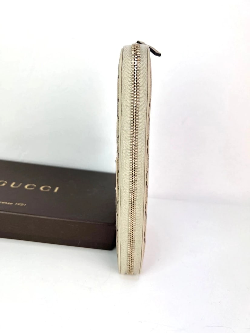 Gucci GG Logo Beige Zip Around Canvas Long Wallet - 9