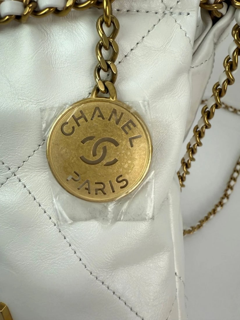 Chanel 22 Mini Shiny Calfskin Quilted White Crossbody Hand Bag - 13