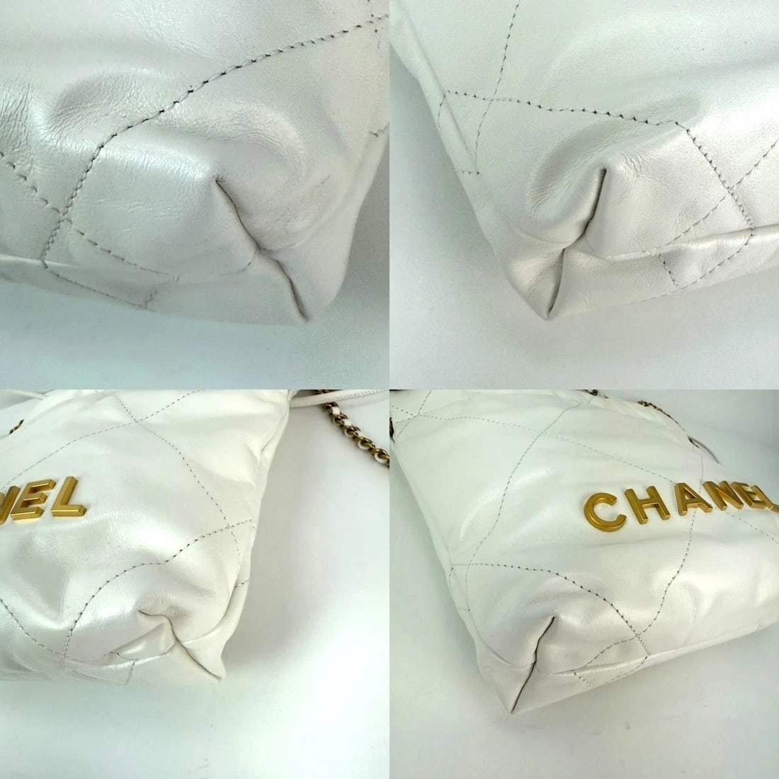 Chanel 22 Mini Shiny Calfskin Quilted White Crossbody Hand Bag - 5