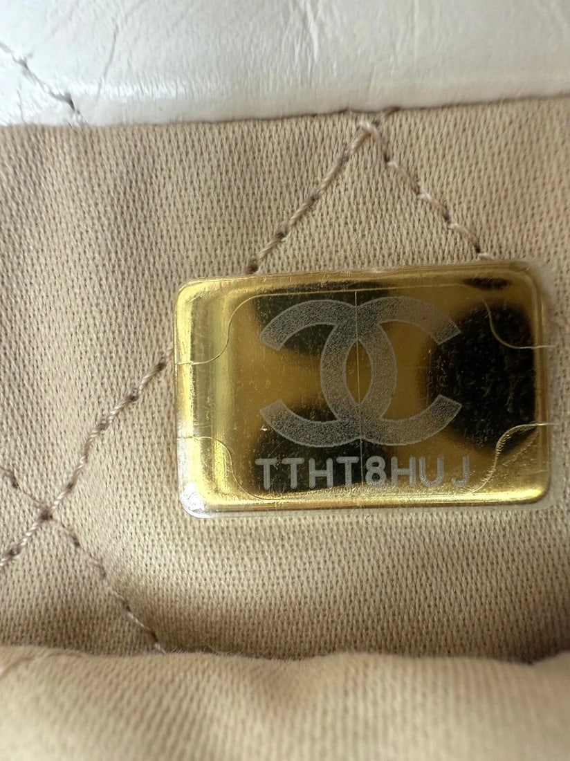 Chanel 22 Mini Shiny Calfskin Quilted White Crossbody Hand Bag - 9