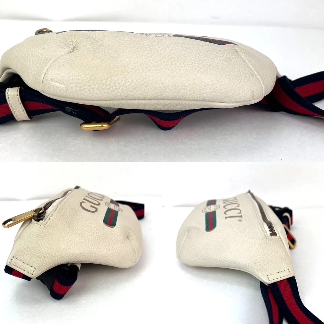 Gucci Logo White Leather Web Belt Sling Bag - 7