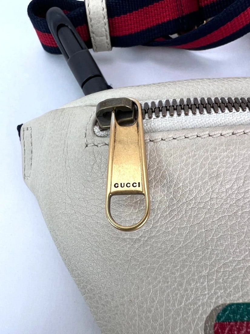 Gucci Logo White Leather Web Belt Sling Bag - 9