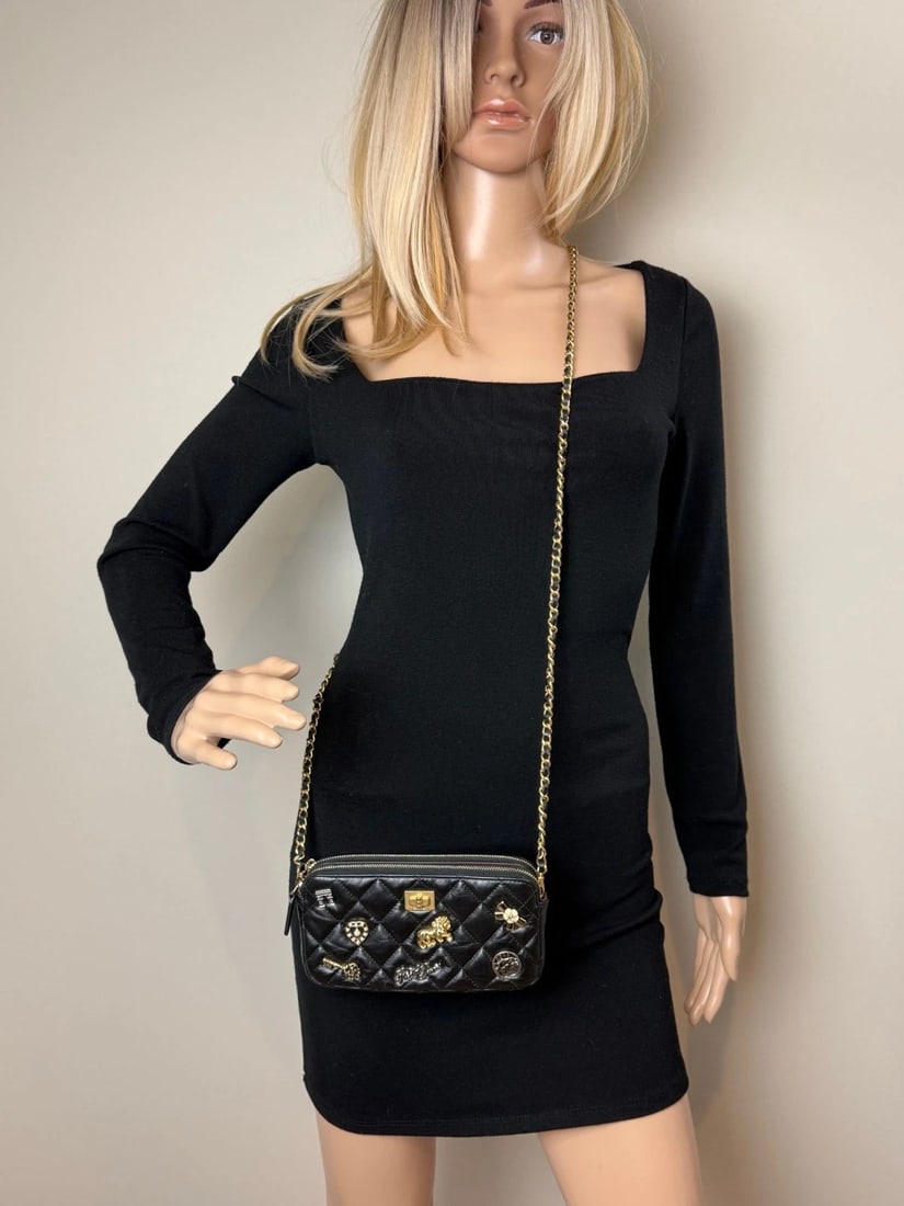 Chanel Lucky Charms 2.55 Black Double Zip WOC Wallet Clutch Bag - 13