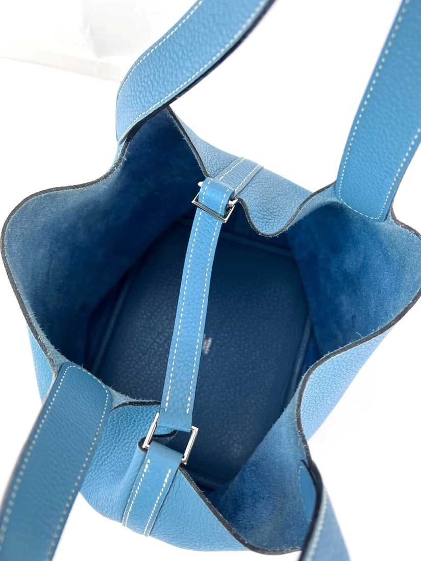 Hermes Taurillon Clemence Picotin 22 MM Blue Leather Hand Bag - 10