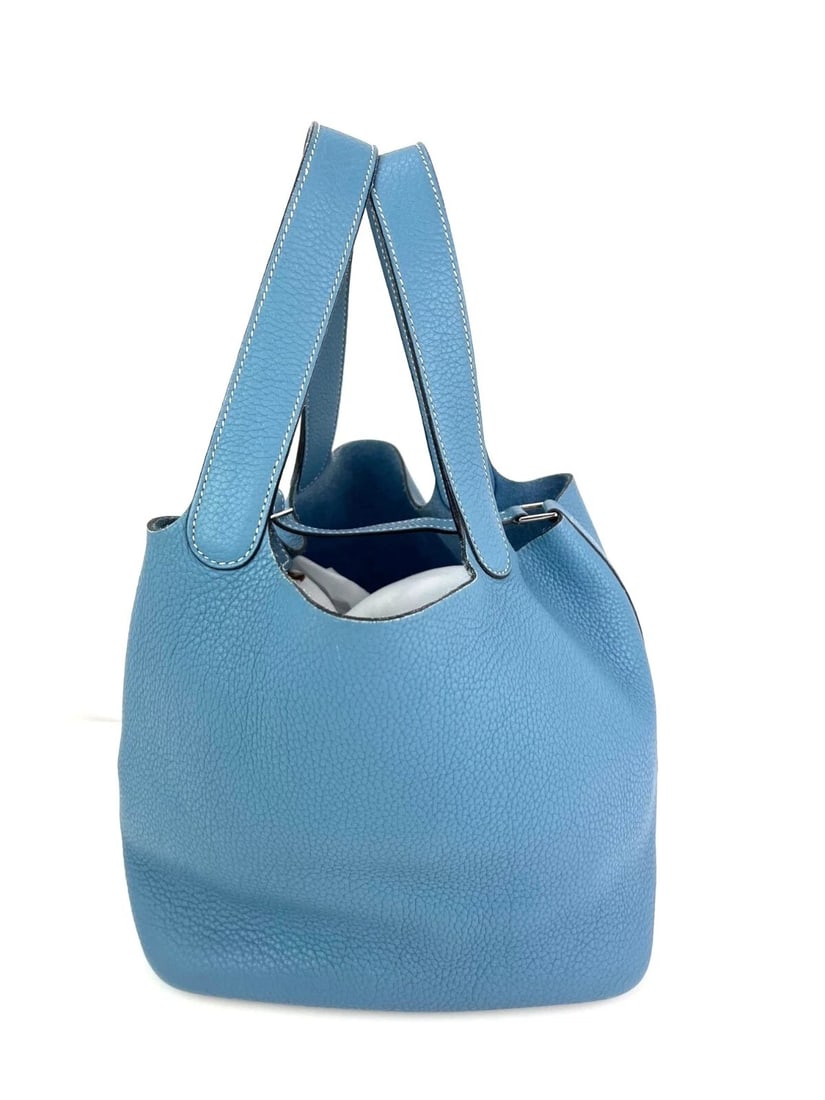 Hermes Taurillon Clemence Picotin 22 MM Blue Leather Hand Bag - 13