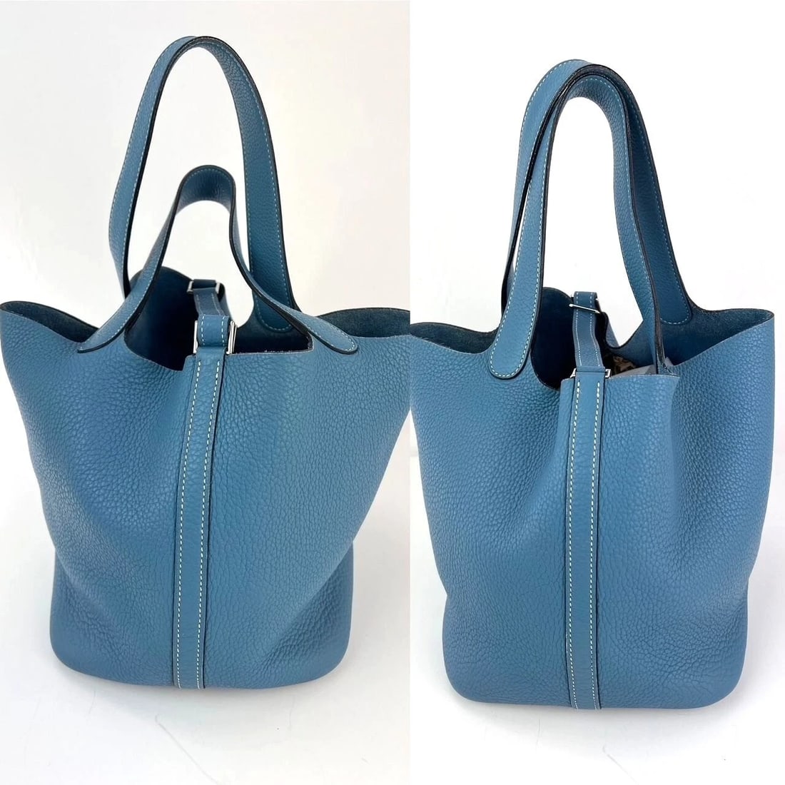 Hermes Taurillon Clemence Picotin 22 MM Blue Leather Hand Bag - 3