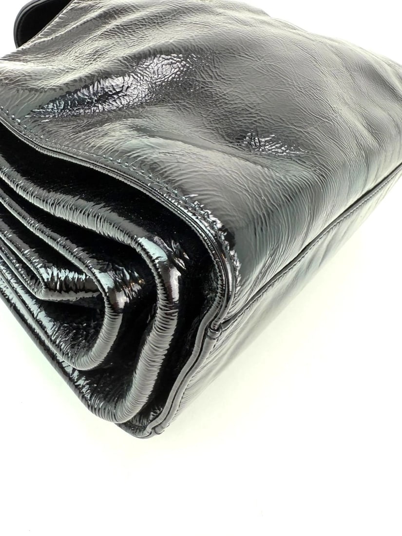 Chanel Patent Mademoiselle lock Convertible Wrist Clutch Black Bag - 12