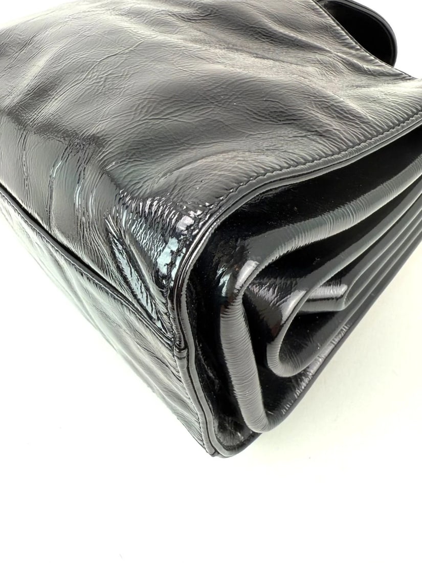 Chanel Patent Mademoiselle lock Convertible Wrist Clutch Black Bag - 13