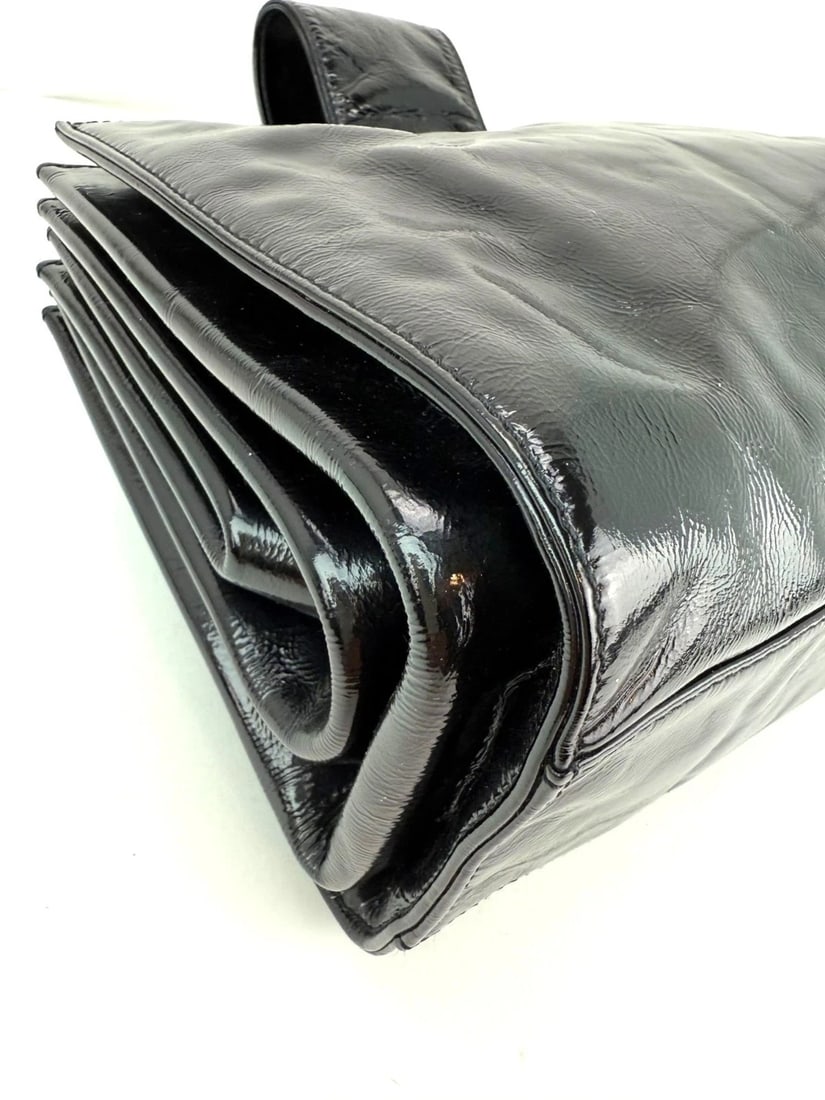 Chanel Patent Mademoiselle lock Convertible Wrist Clutch Black Bag - 16