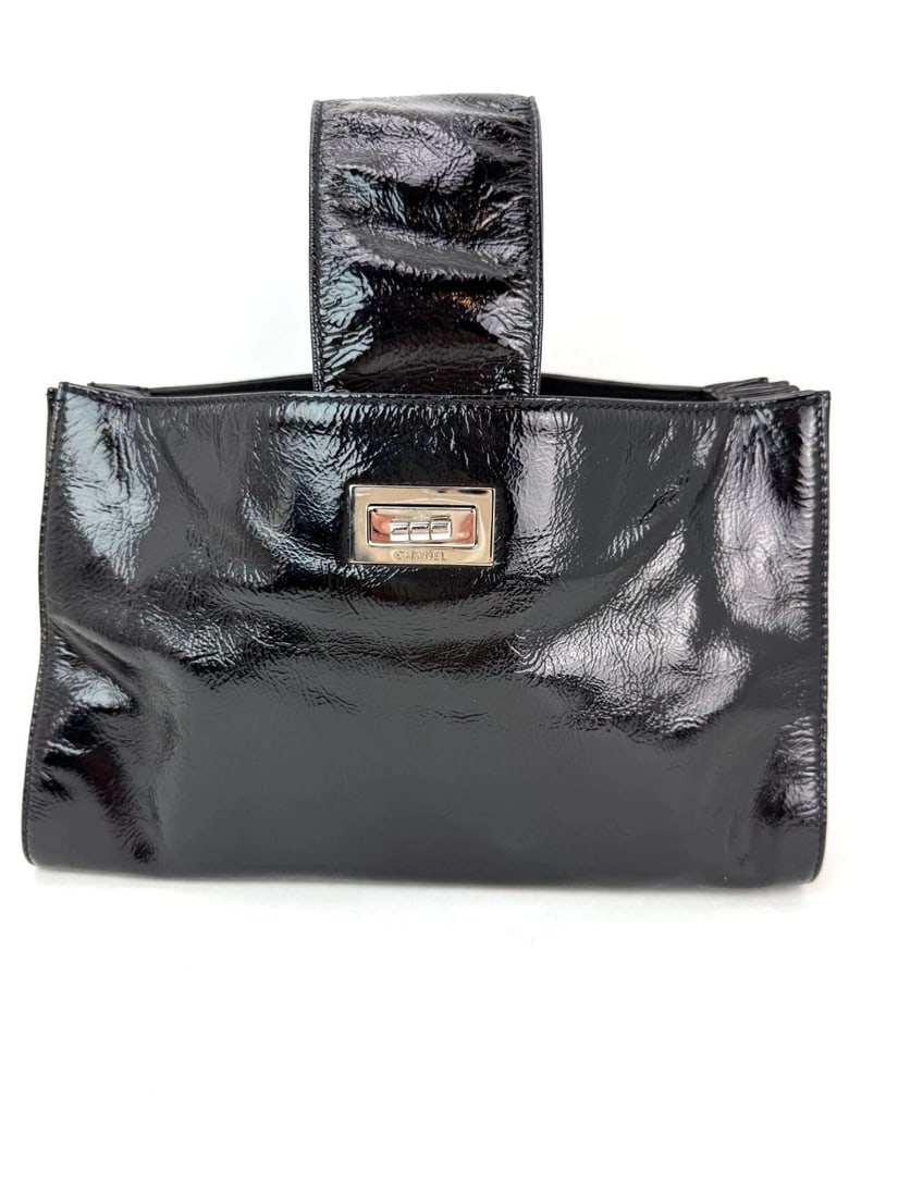 Chanel Patent Mademoiselle lock Convertible Wrist Clutch Black Bag - 3