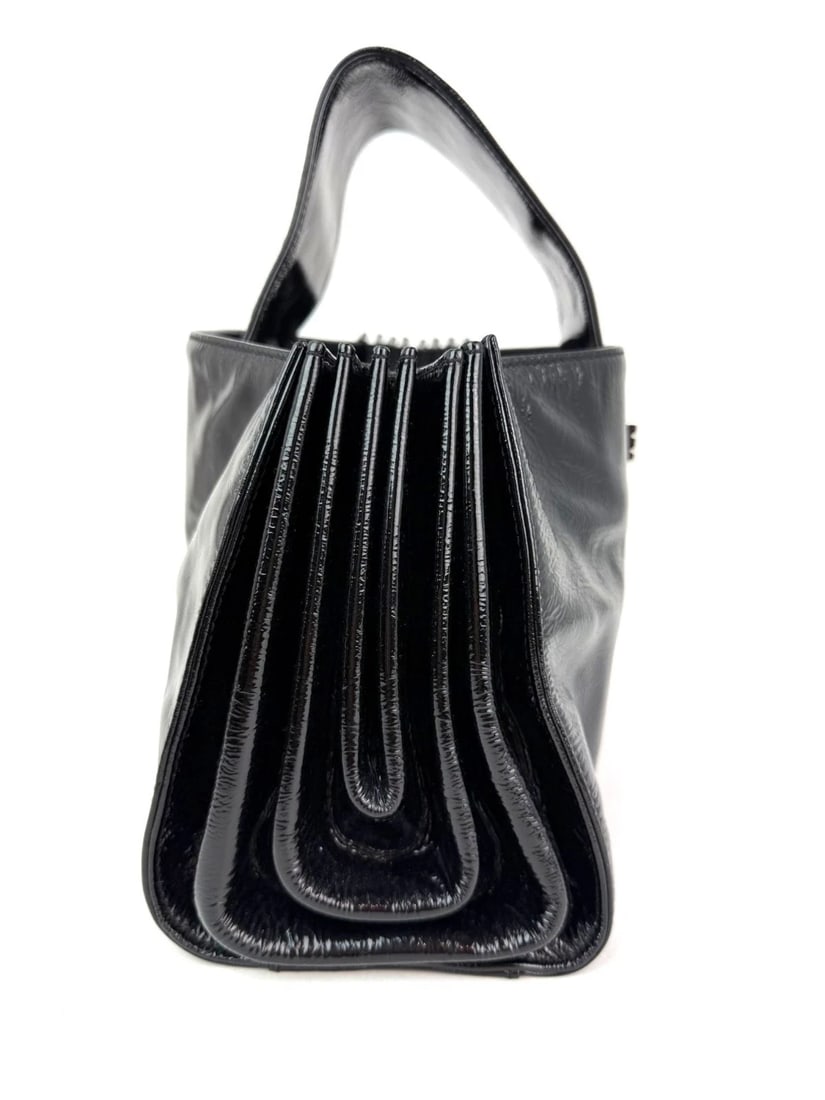 Chanel Patent Mademoiselle lock Convertible Wrist Clutch Black Bag - 7