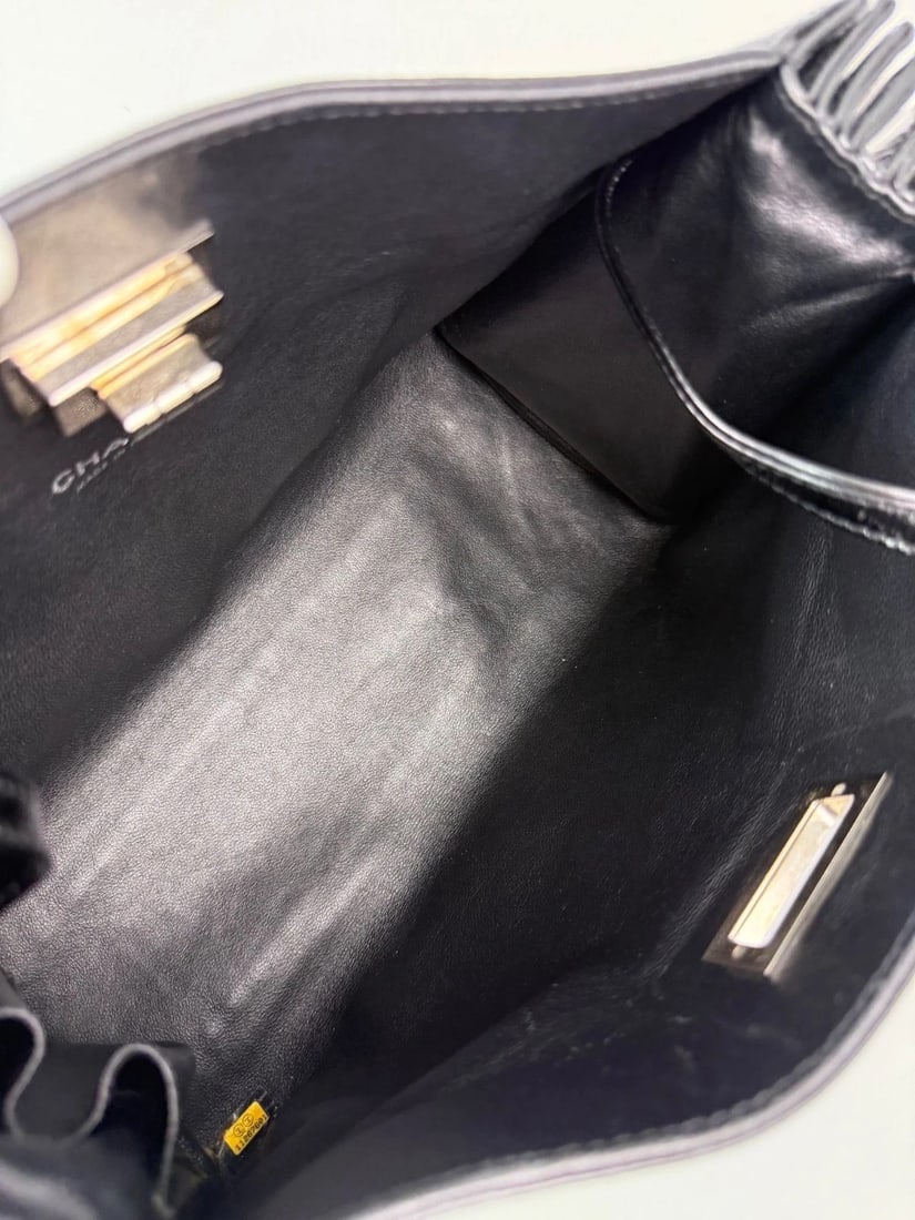 Chanel Patent Mademoiselle lock Convertible Wrist Clutch Black Bag - 9