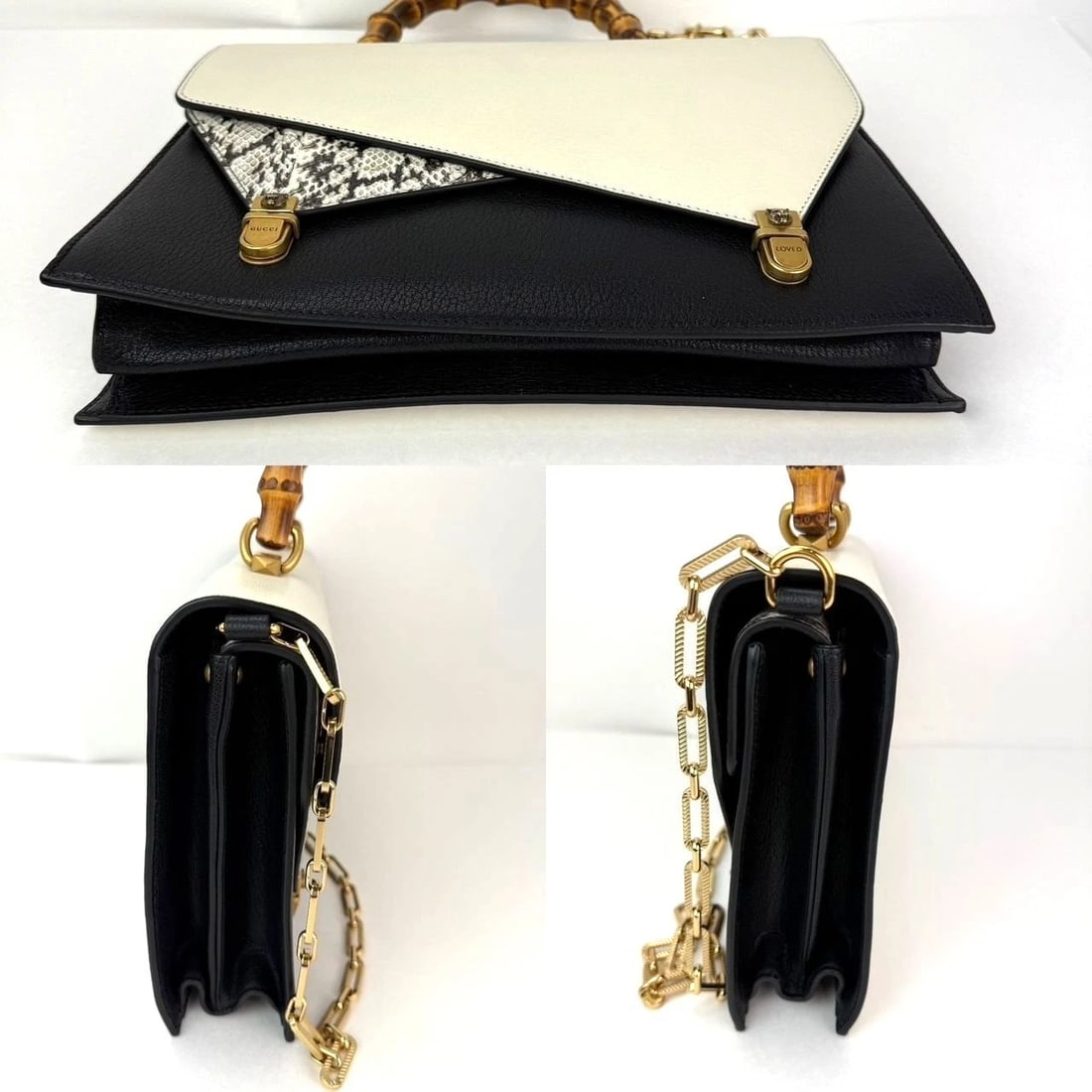 Gucci Calfskin Snakeskin Studded Medium Ottilia Top Handle ShoulderBag - 4