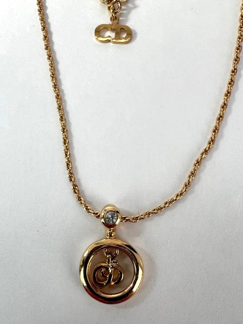Christian Dior Round Crystal Pendant Charm Necklace - 4