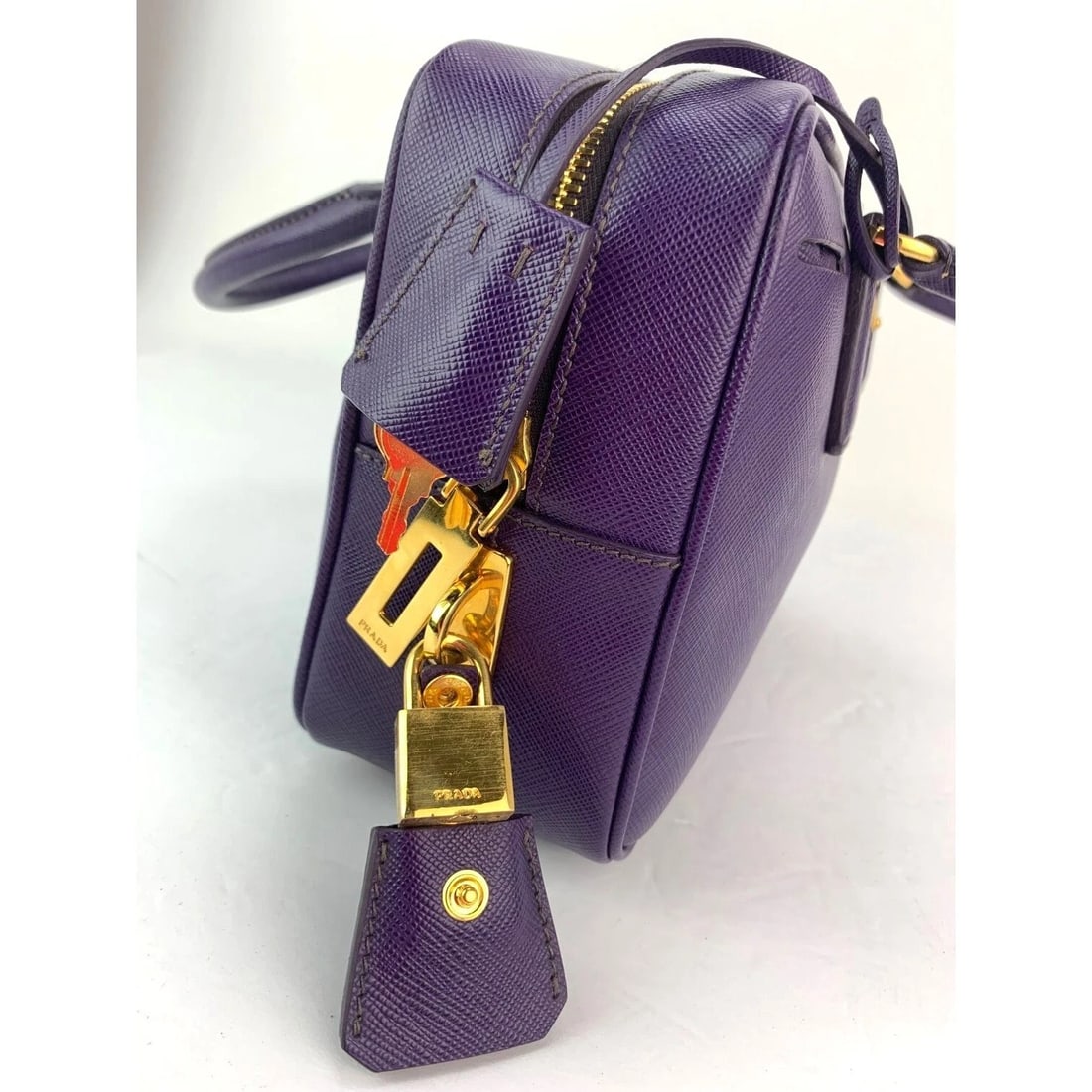 Prada Saffiano Leather Lux Small Top Handle Viola Purple Handbag - 9