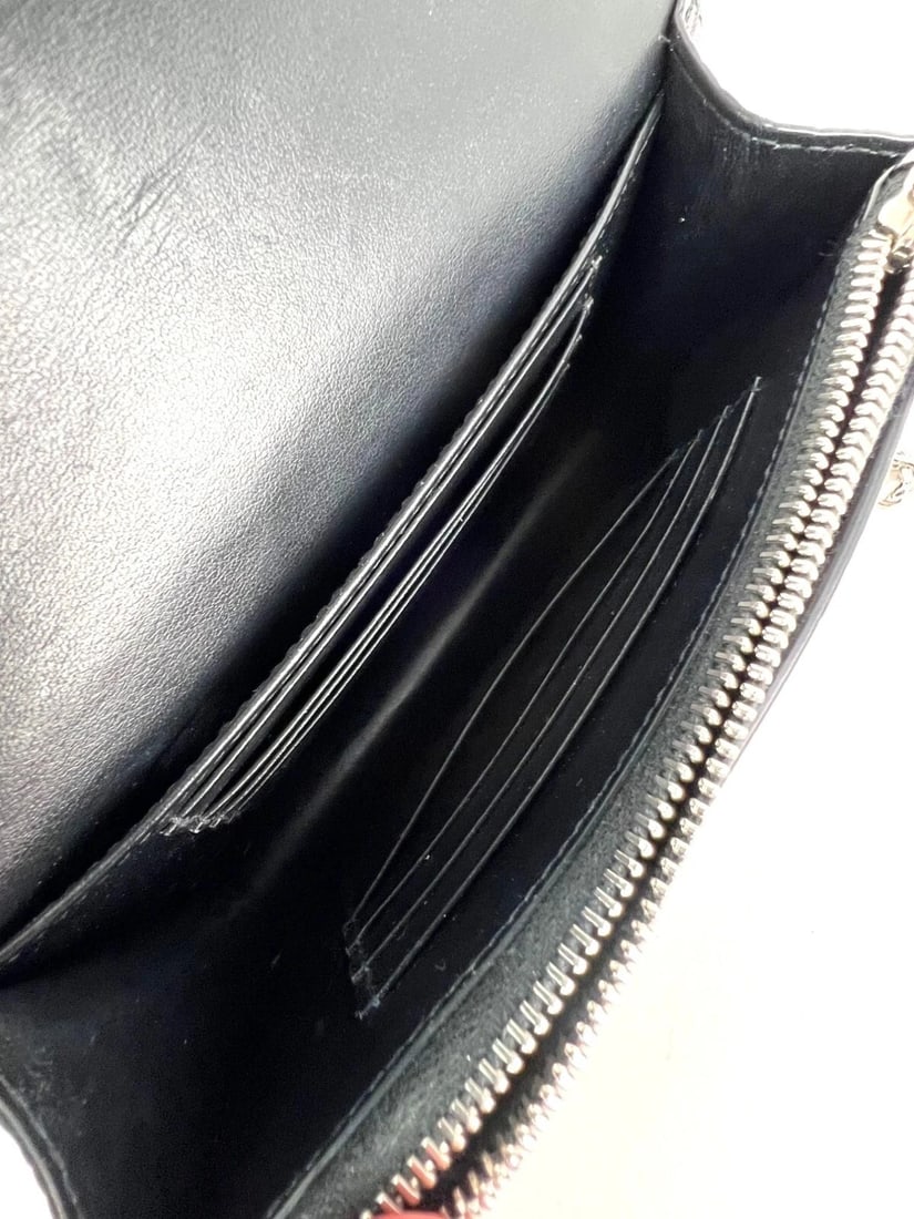 Saint Laurent Black Leather Sunset Wallet Chain Crocodile EmbossedBag - 11