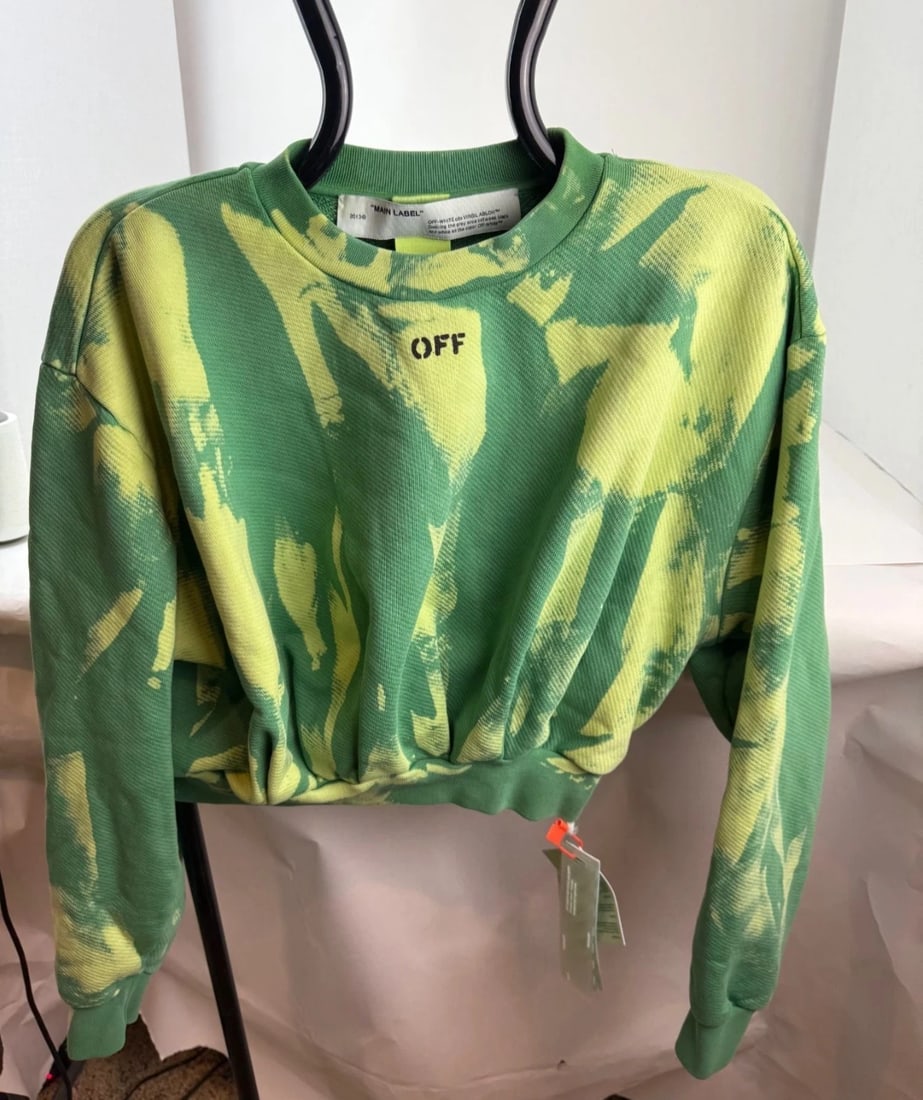 OFF White Tye Dye Xtra Crop Sweatsh Light Green Sweatshirt NEW - 2