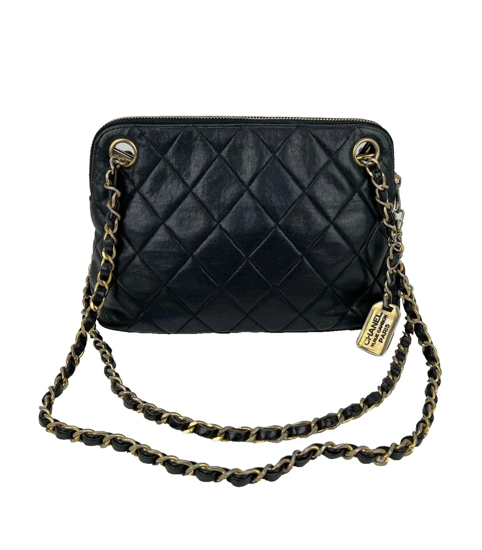 CHANEL Quilted Lambskin Leather Vintage 24K Black Mini Shoulder Bag - 3