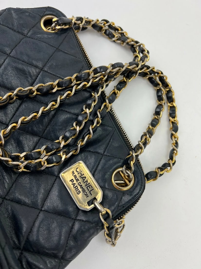 CHANEL Quilted Lambskin Leather Vintage 24K Black Mini Shoulder Bag - 4