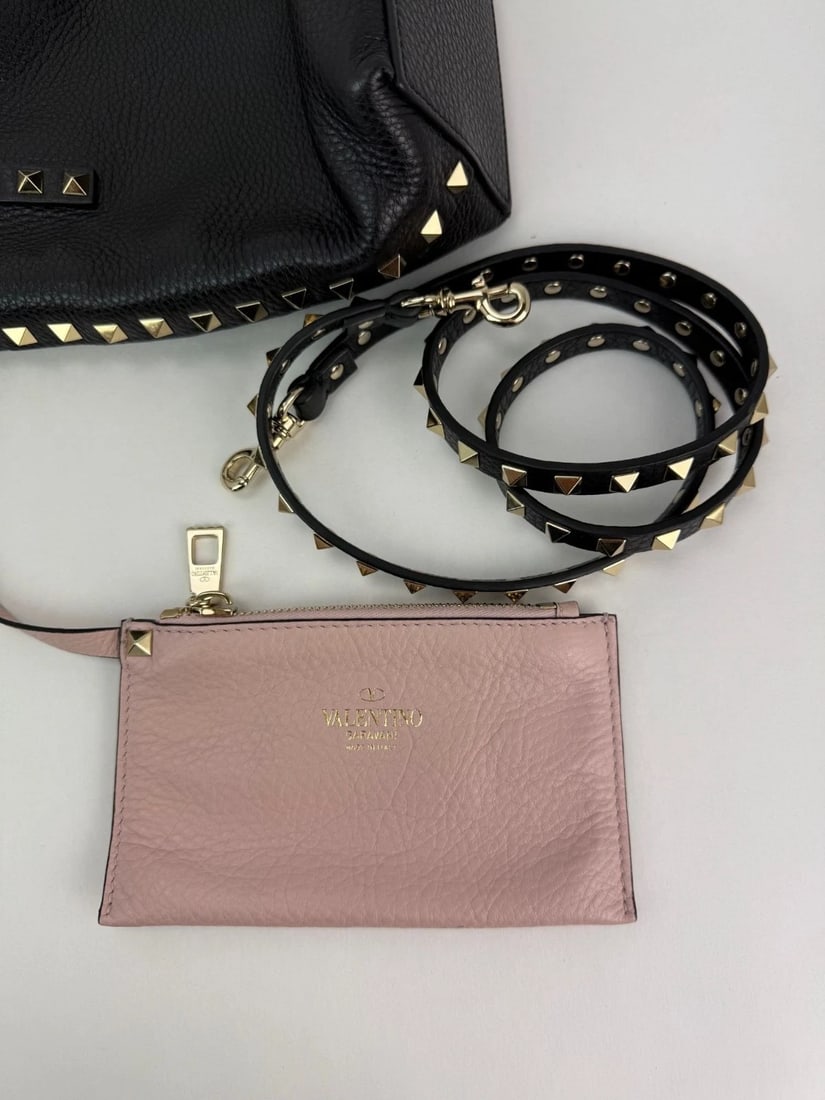 Valentino Giaravani Rockstud Small Black Leather Tote Bag - 6