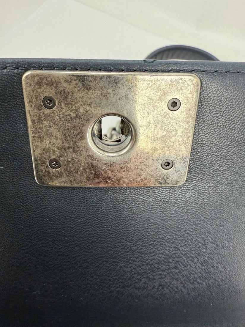 CHANEL Lambskin Chevron Quilted Medium Boy Flap Navy Blue Shoulder Bag - 11