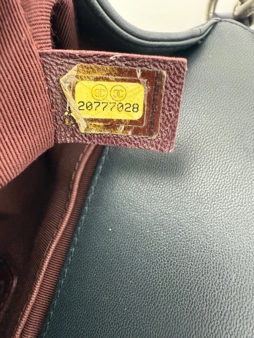 CHANEL Lambskin Chevron Quilted Medium Boy Flap Navy Blue Shoulder Bag - 6