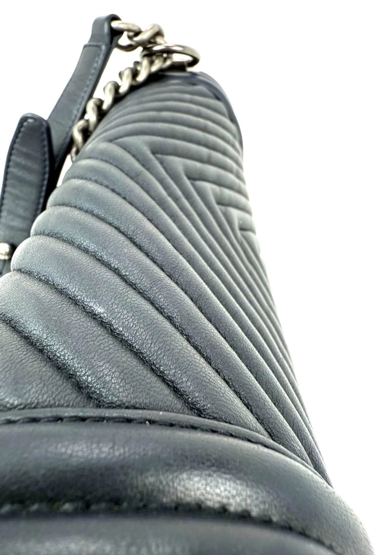 CHANEL Lambskin Chevron Quilted Medium Boy Flap Navy Blue Shoulder Bag - 9