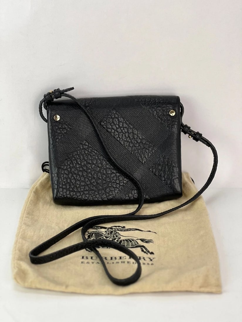 Burberry Signature Grain Leather Check Embossed Langley Black Crossbody - 2